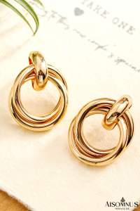 Gold Circles Plated Alloy Stud Earrings