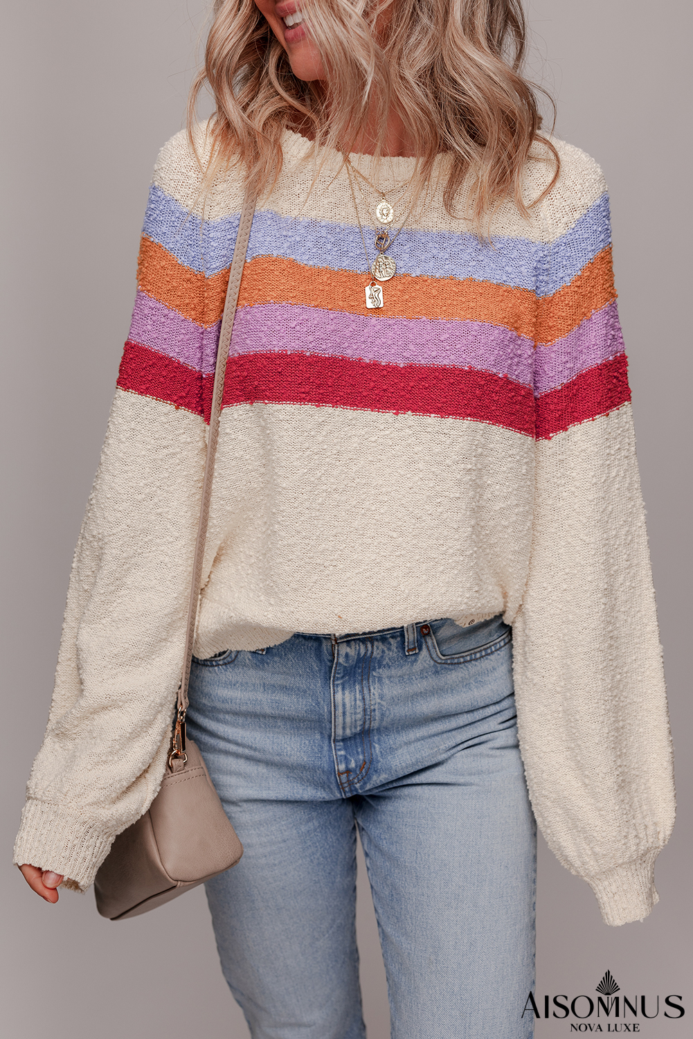 Jet Stream Striped Colorblock Drop Shoulder Textured Sweater