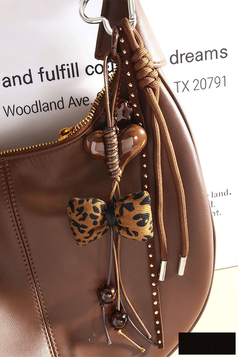 Thai Curry Bow and Heart Pendant Keychain