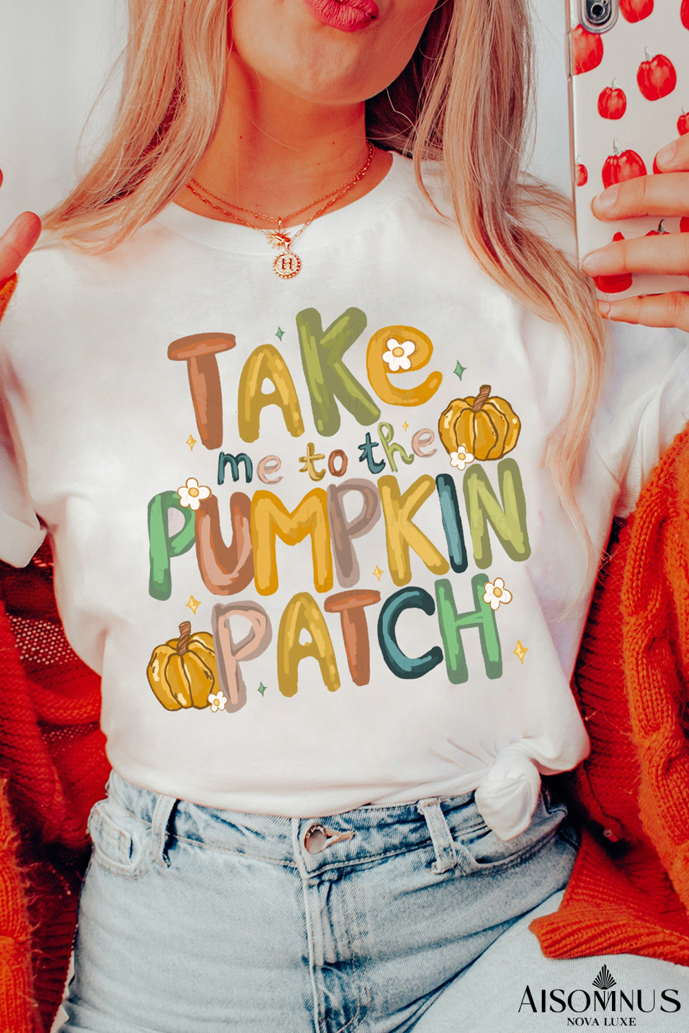 White Take Me To The Pumpkin Patch Cotton Blend T Shirt