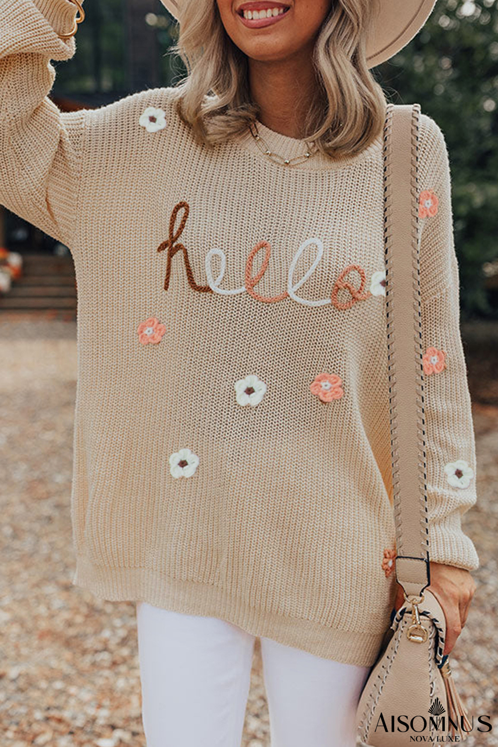Parchment Hello Floral Embroidered Knit Loose Sweater