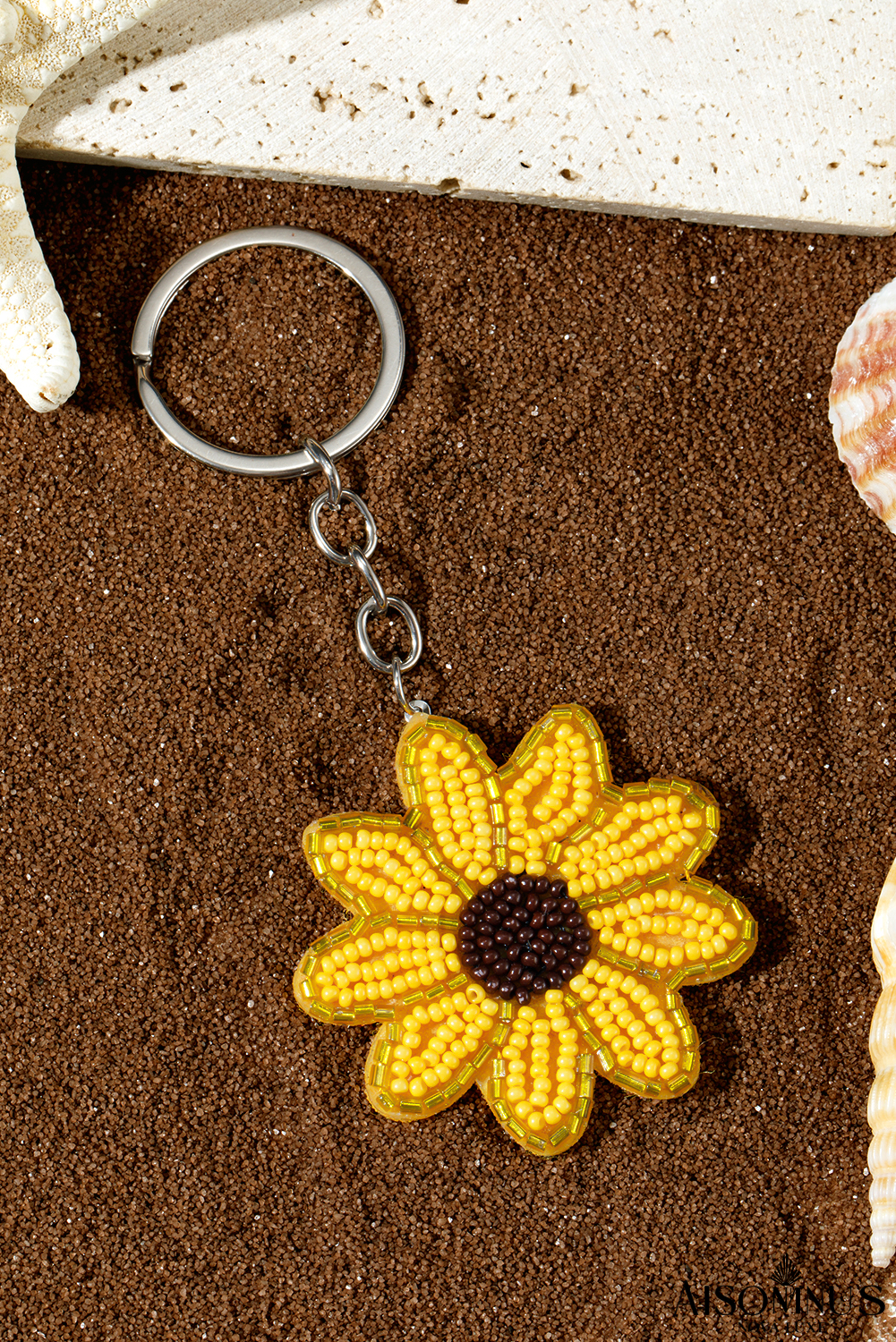Yellow Cute Sunflower Beaded Keychain