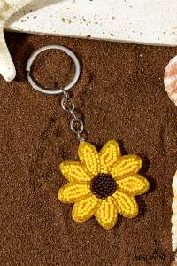 Yellow Cute Sunflower Beaded Keychain