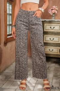 Brown Leopard High Waist Frayed Hem Jeans