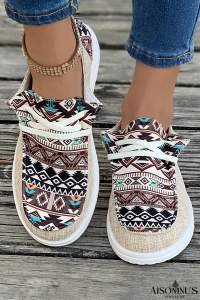 Brown Geometric Print Patchwork Sneakers