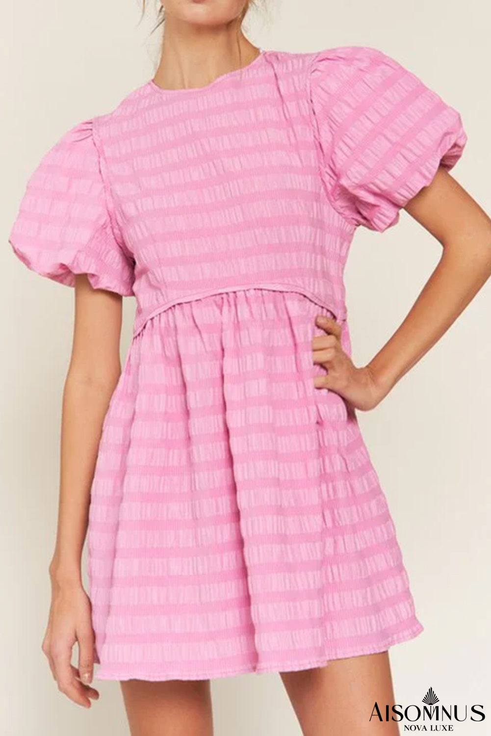 Bonbon Bubble Sleeve Textured Mini Dress