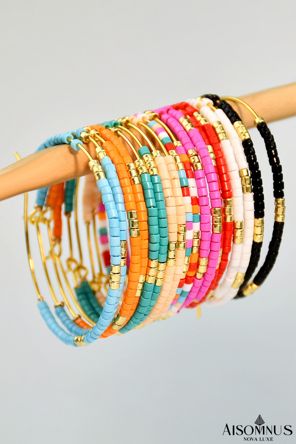 Rose Red Boho Beaded Large Hoop Earrings