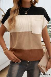 Multicolor Colorblock Short Sleeve Sweater