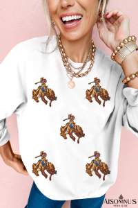 White Sequin Graphic Drop Shoulder Sweatshirt