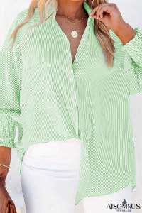 Grass Green Striped Pocket Button Up Shirt