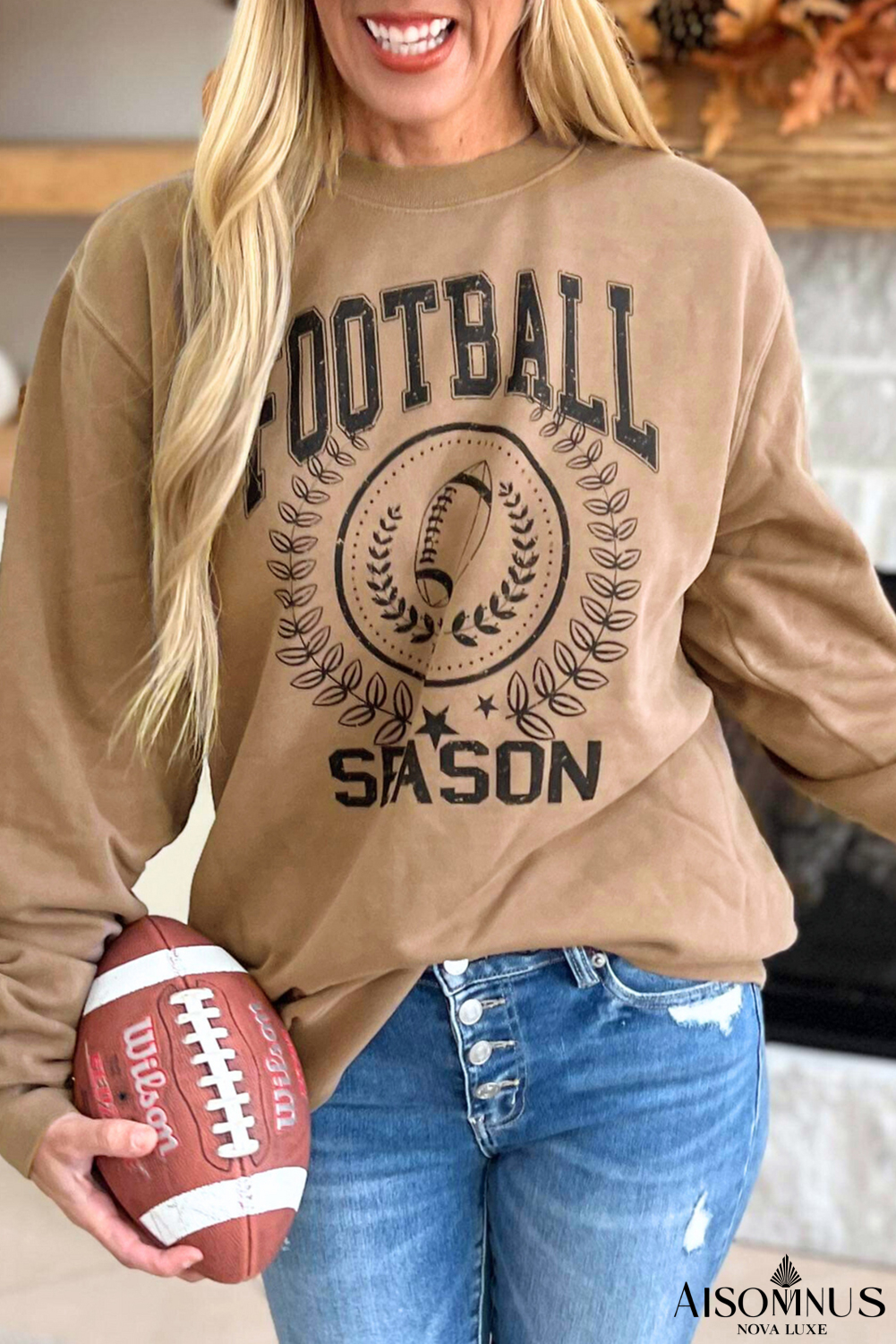 Khaki Game Day Rugby FOOTBALL SEASON Graphic Sweatshirt
