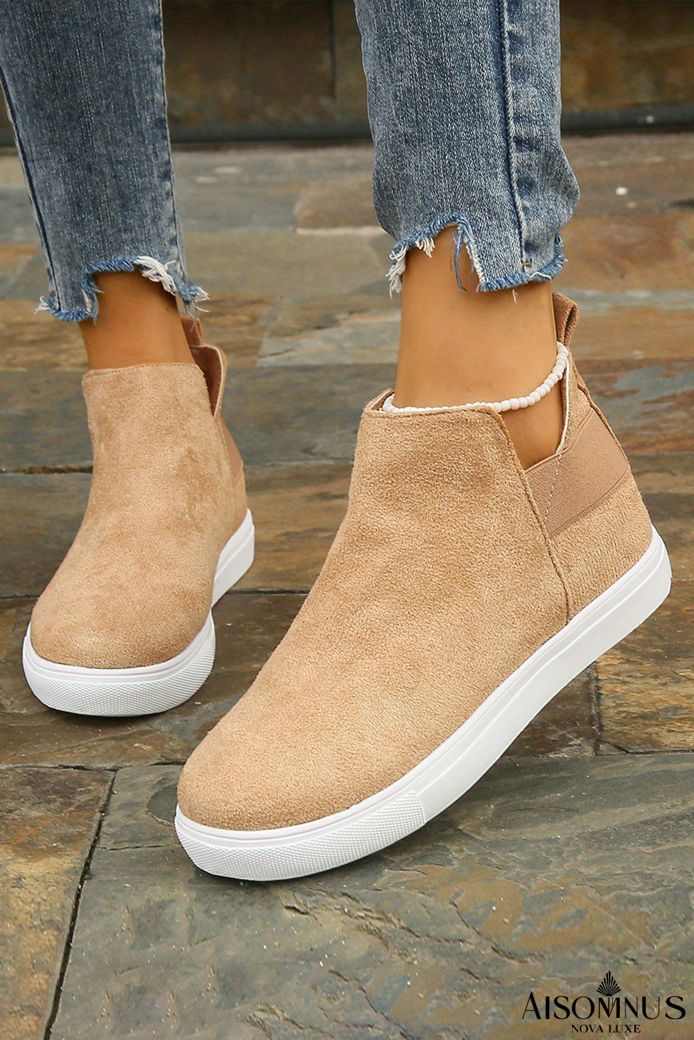 Camel High Top Slip-on Casual Boots