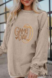 Smoke Gray Twisted Rib Texture game day Rugby Embroidered Baggy Sweatshirt