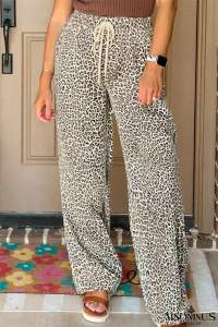 Brown Leopard Drawstring Loose Pants