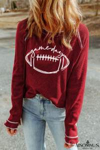 Red Waffle Rugby Graphic Contrast Hem Sweatshirt