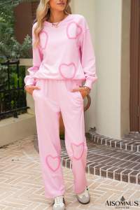Phalaenopsis Chenille Heart Pattern Casual Pants Set