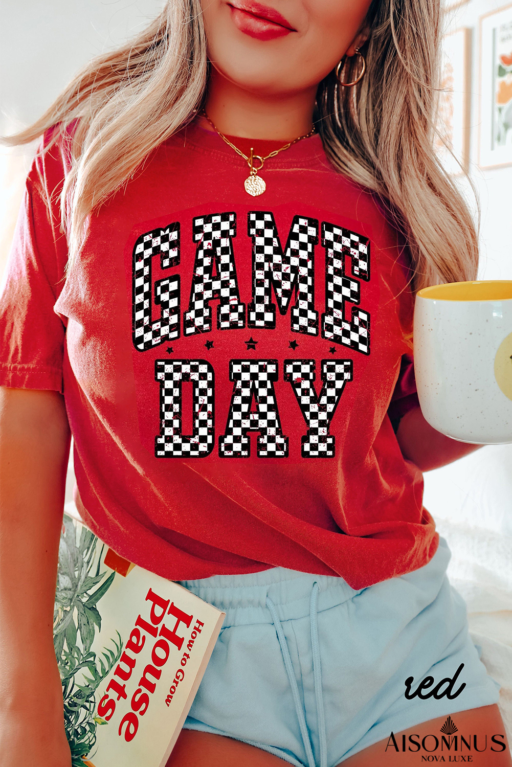 Red Checkered Game Day Graphic T Shirt