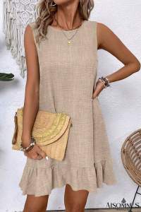 Smoke Gray Sleeveless Knot Backless Ruffle Hem Mini Dress