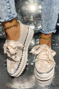 White Floral Mesh Thick Sole Sneakers