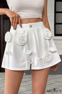 White 3D Flower Applique High Waist Shorts