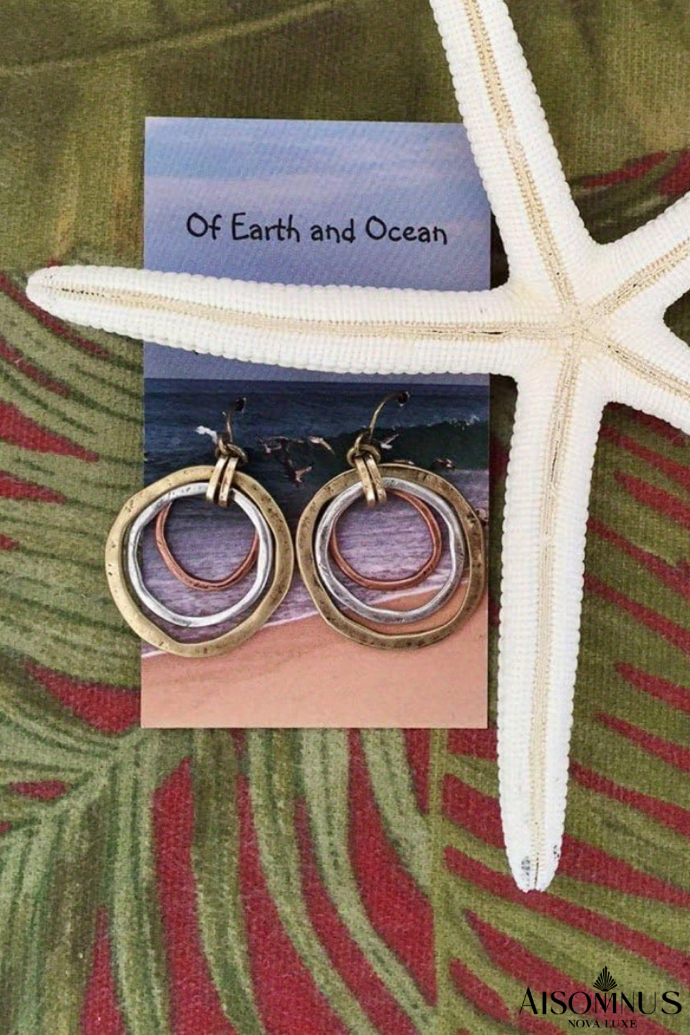 Silvery Tricolor Dangle Hoop Earrings