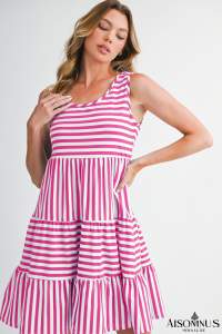 Rose Stripe U Neck Sleeveless Loose Fit Mini Dress
