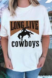 White LONG LIVE Cowboys Western Graphic Loose Tee
