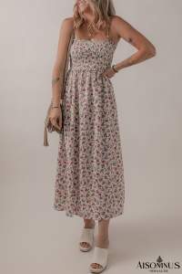 Multicolour Boho Floral Print Spaghetti Strap Flare Midi Dress