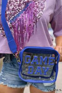 Dark Blue Chenille GAME DAY Pattern Clear Bag