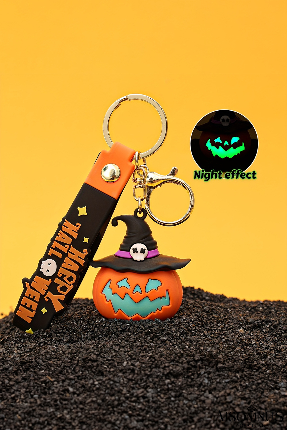 Orange Happy Halloween Pumpkin Pendant Keychain