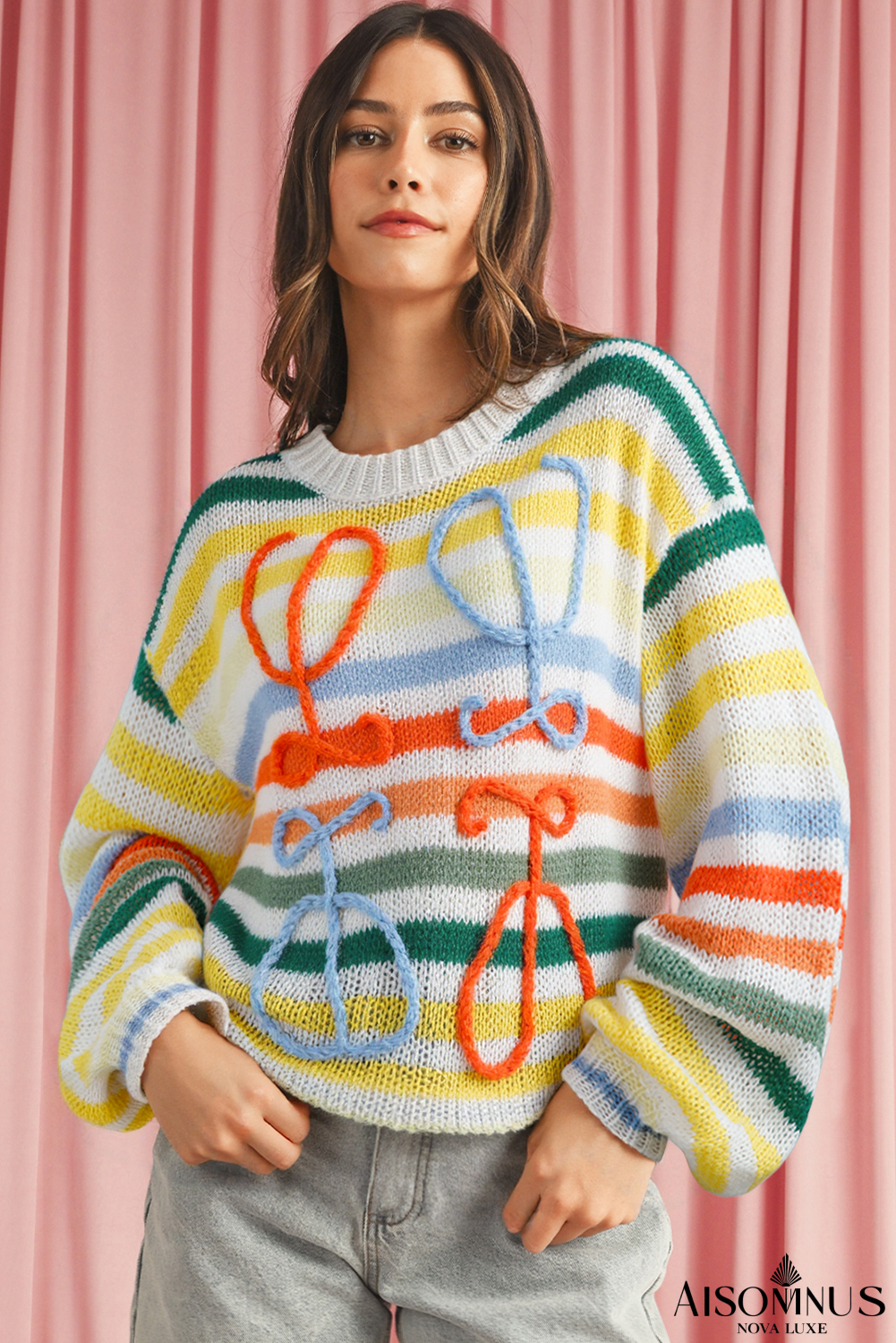Multicolour Vibrant Colorblock Striped Drop Sleeve Sweater