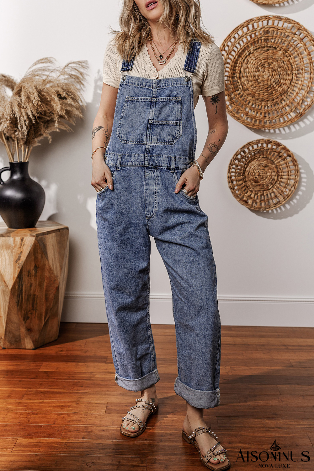 Sail Blue Straight Leg Pockets Denim Bib Overall
