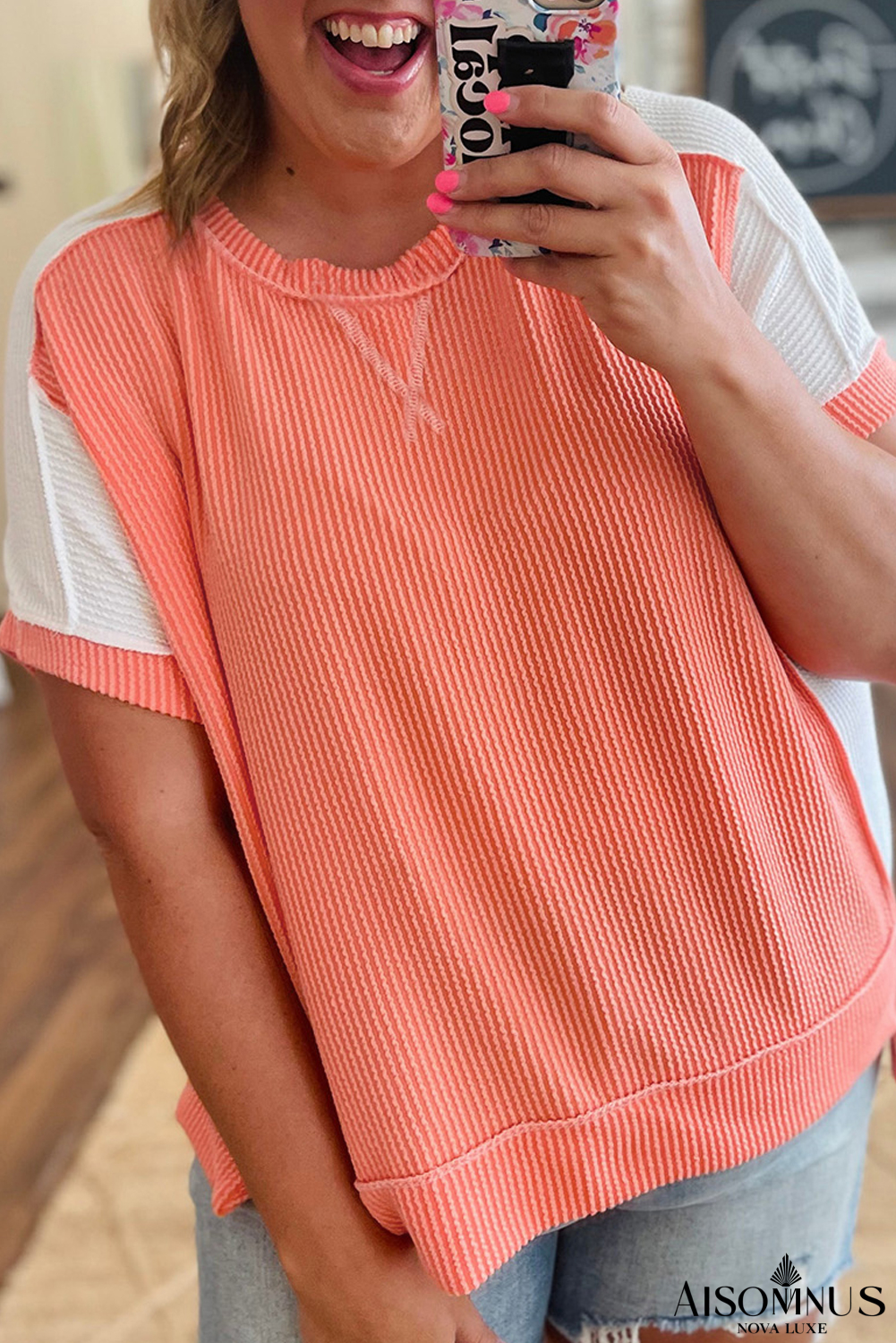 Carrot Twist Rib Colorblock Plus Size Top