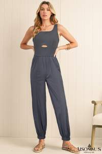 Carbon Grey Back Cross Strap Cut Out Jogger Jumpsuit
