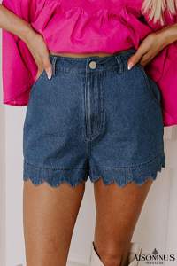 Sail Blue Scalloped Hemline Light Wash Denim Shorts