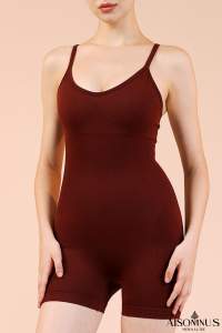 Red Sandalwood Solid Color Spaghetti Straps Athleisure Romper