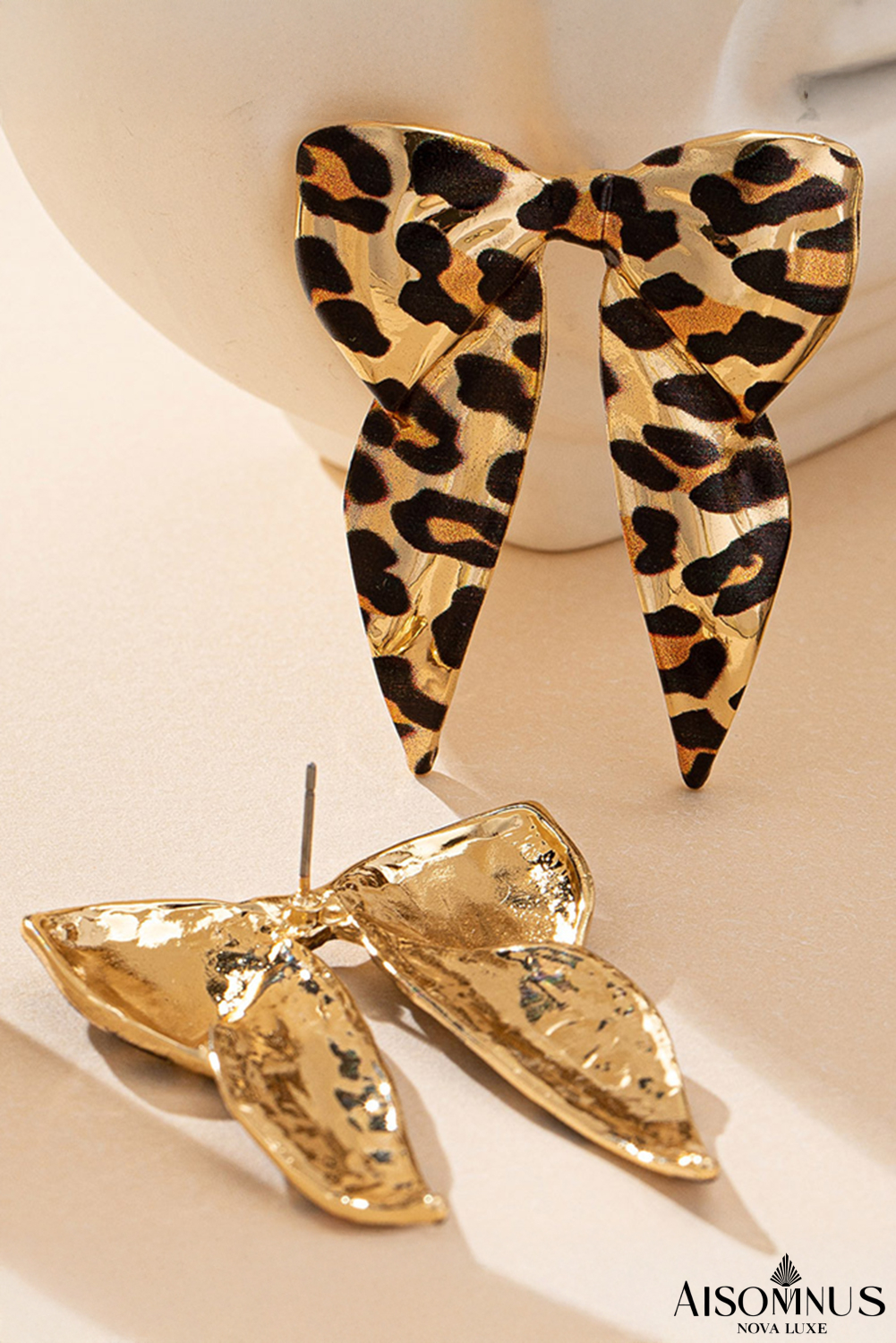 Gold Leopard Print Bowknot Shape Earrings