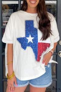 White Sequined Texas Graphic Plus Size T Shirt