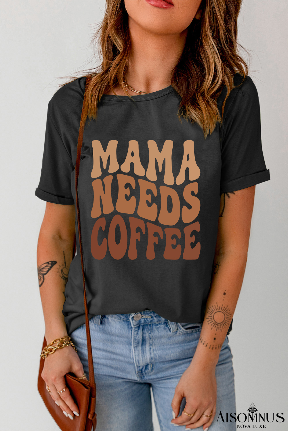 Black MAMA NEEDS COFFEE Graphic T Shirt