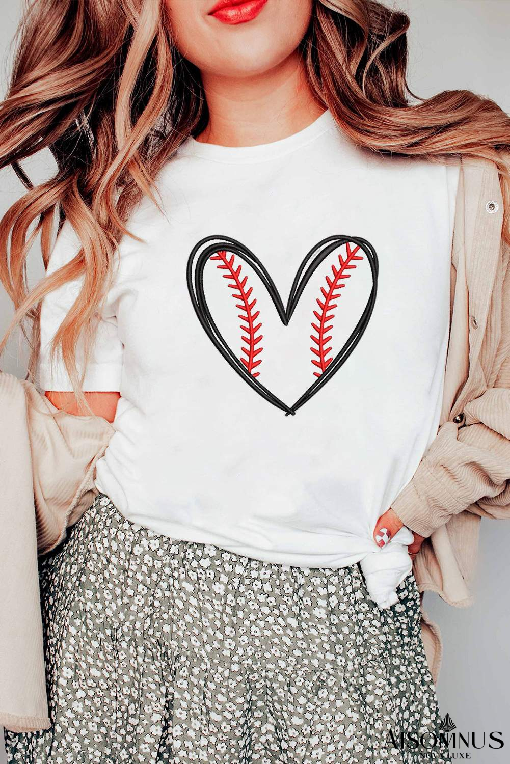 White Game Day Heart Shape Embroidery Graphic Tee