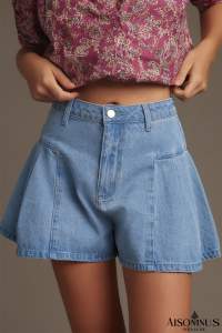 Dusk Blue Flared Denim Shorts
