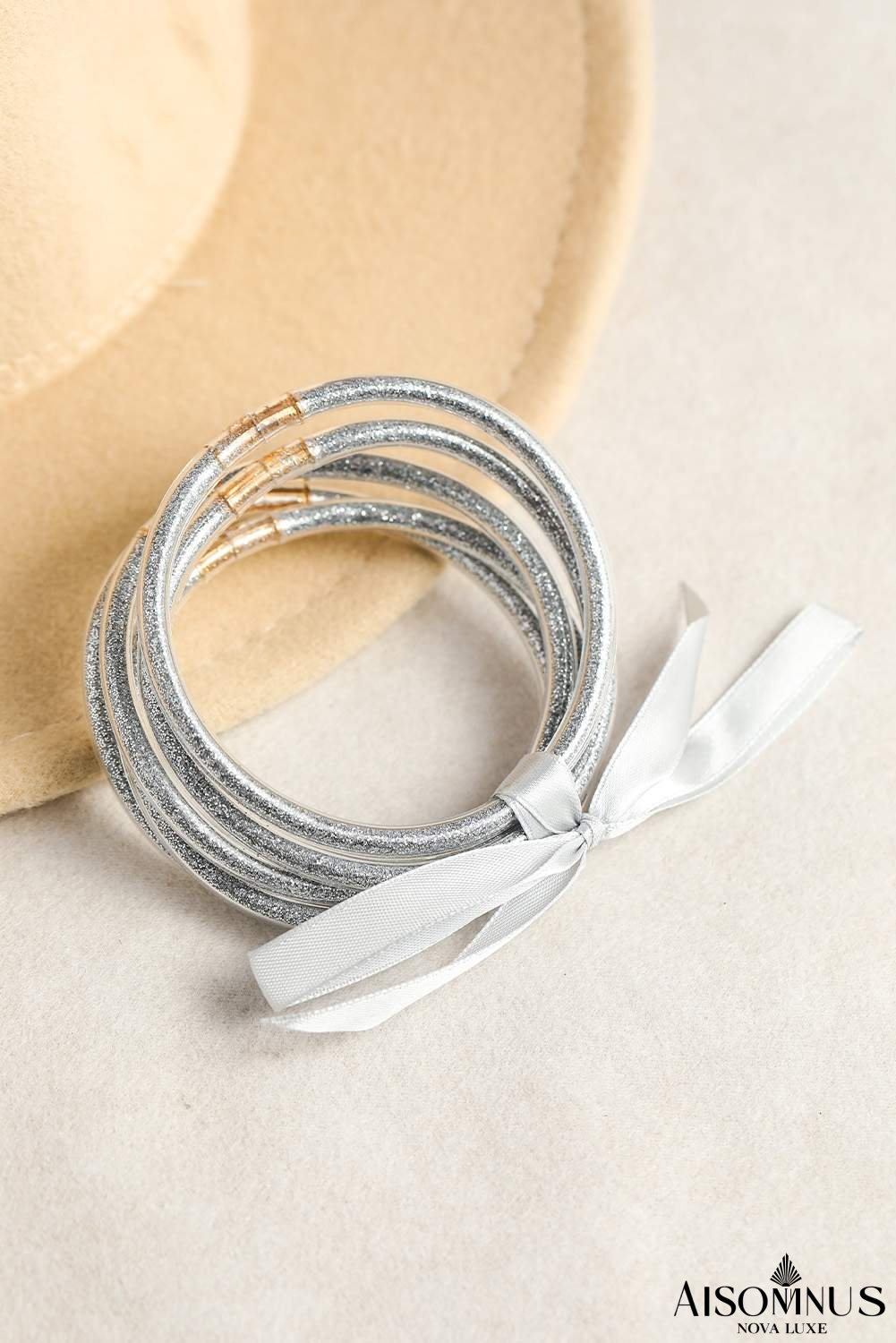 Gray Glitter Bowknot Layered Jelly Bracelet