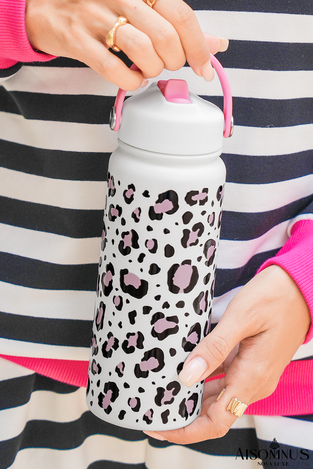 White Leopard Print Insulated Water Bottle