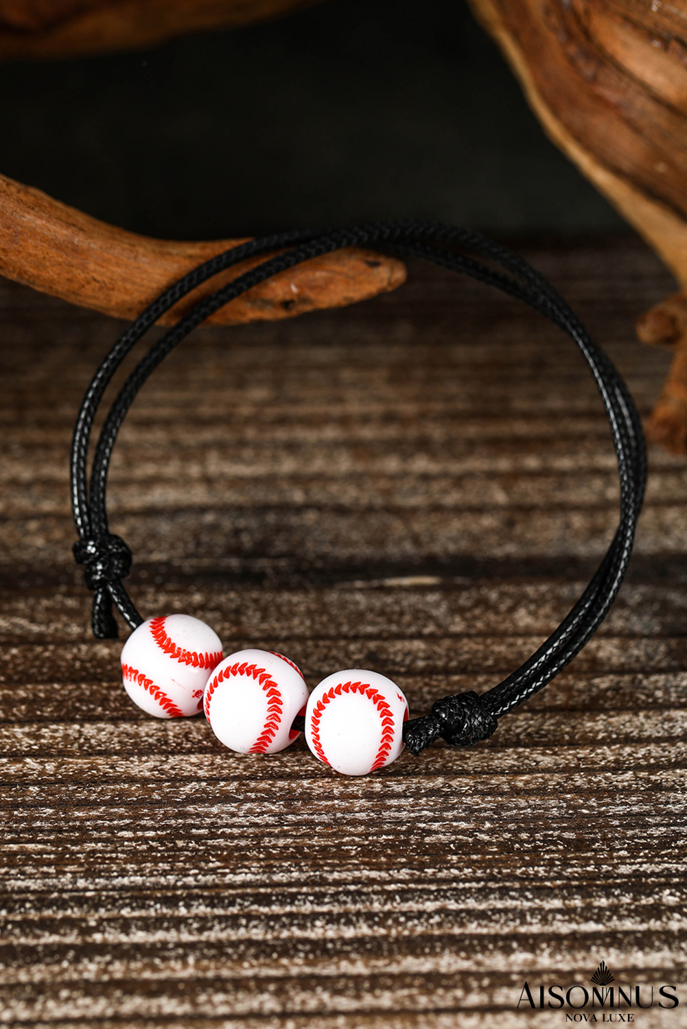 White Baseball Adjustable PU Leather Bracelet