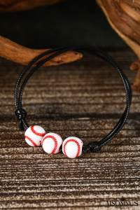 White Baseball Adjustable PU Leather Bracelet