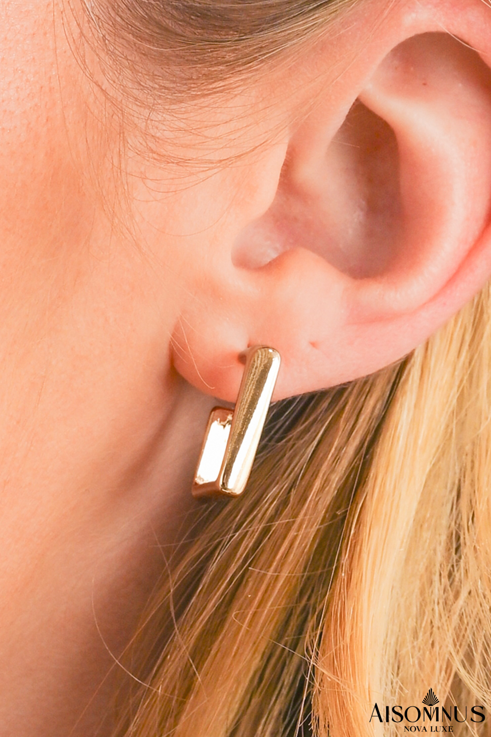 Gold Square Hook Plated Alloy Stud Earrings