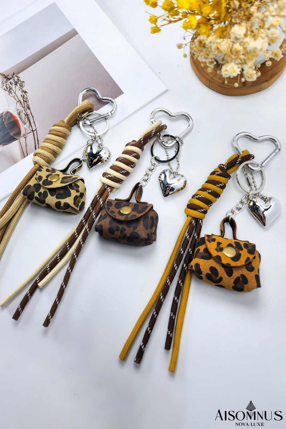 Cinnamon Leopard Tiny Bag Pendant Rope Keychain
