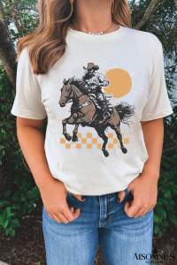 White Sunset Cowboy Print Western Fashion T Shirt
