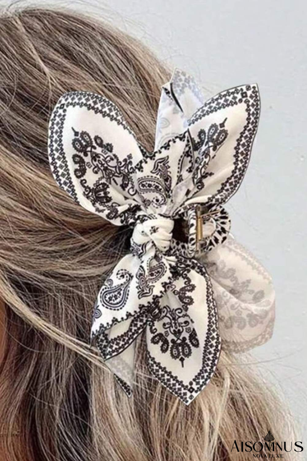 Black Paisley Floral Print Bow Knot Hair Clip