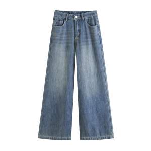 Cozy Raised Waist Full Length Wide Leg Jeans